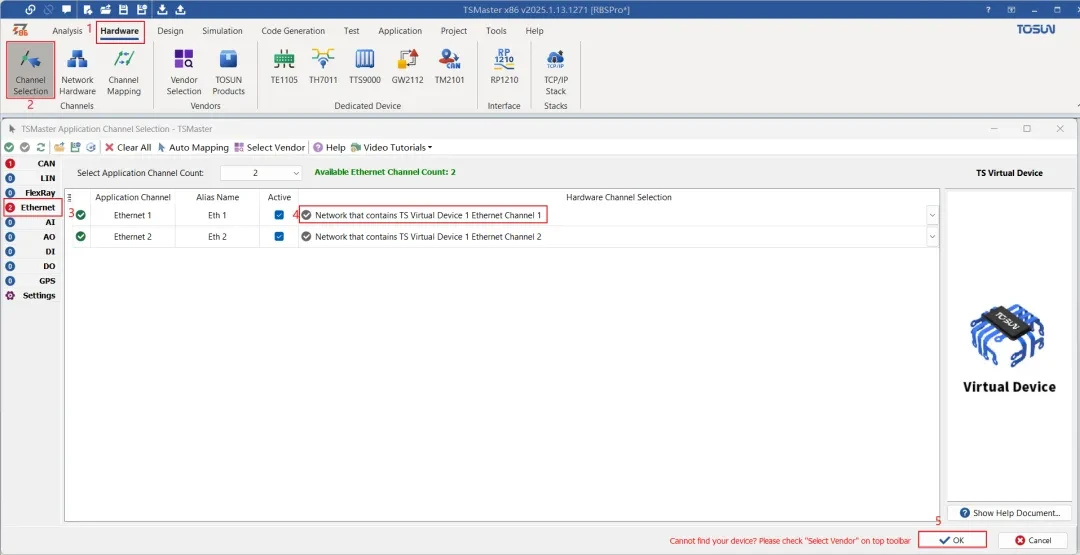 Select the Ethernet channel