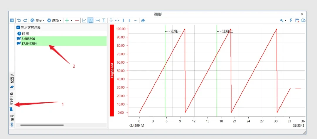 The annotated cursor and its timestamp