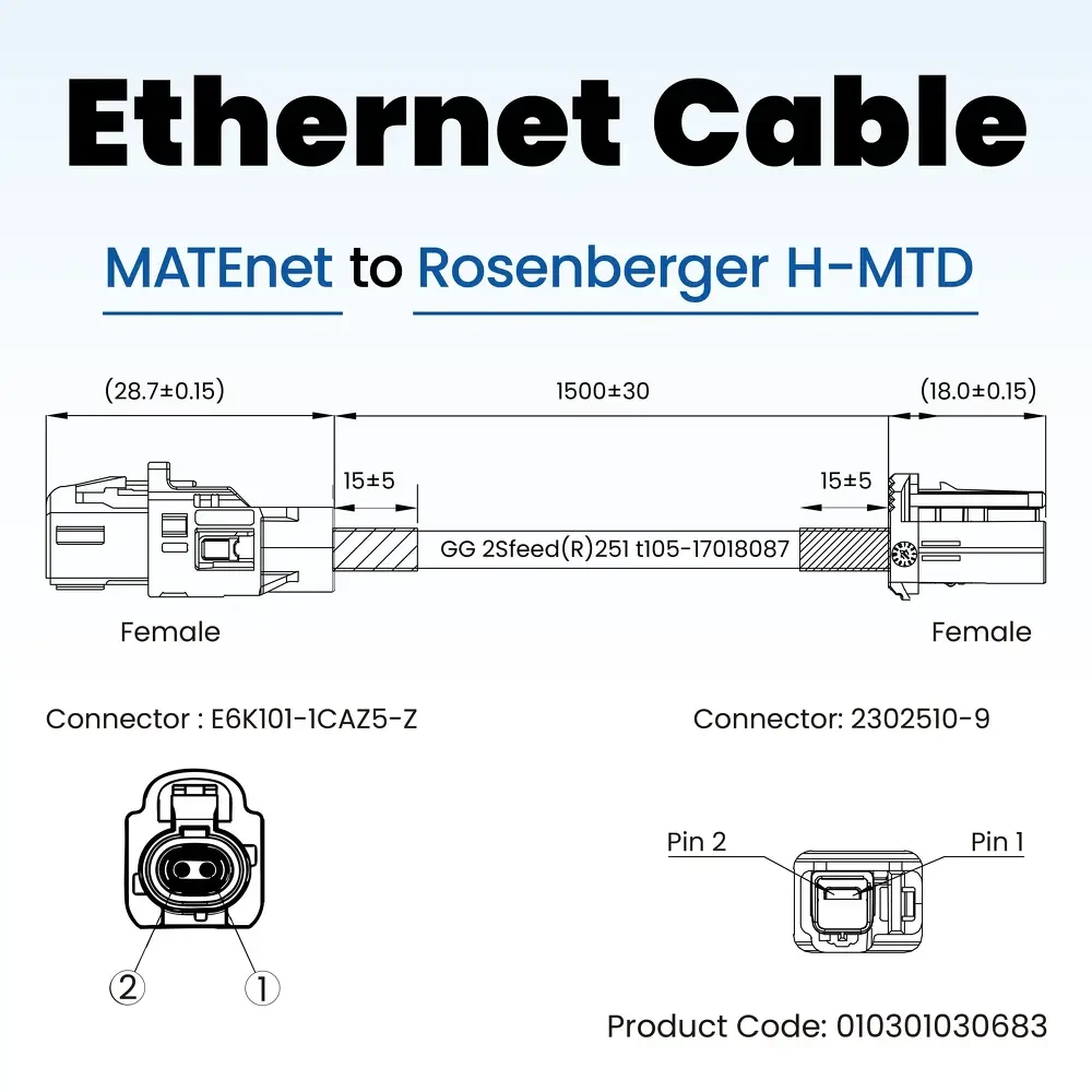 Ethernet cable - Rosenberger MATEnet female to H-MTD female 1 Ethernet cable - Rosenberger MATEnet female to H-MTD female