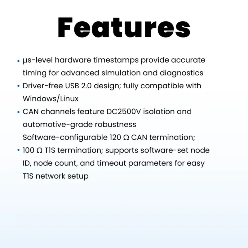 TC1052 – CAN FD、10Base-T1S 转USB接口