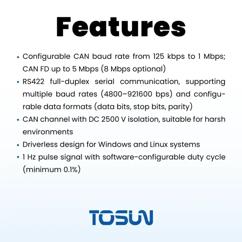 TA422 – 2 路 CAN/CAN FD, 2 路 RS422, PPS 时间同步转 USB 接口