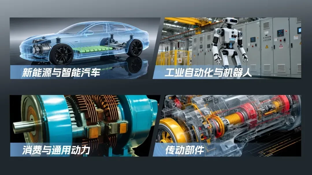 同星智能电机性能测试系统兼容电机类型一览，涵盖新能源汽车、工业机器人及消费动力等领域