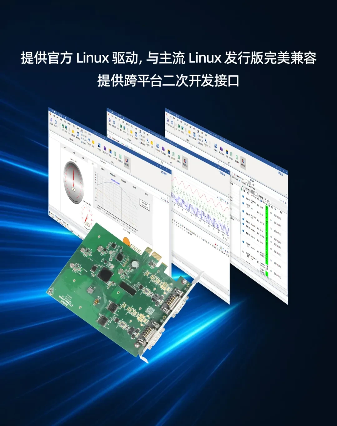TP113配套TSMaster软件界面，提供官方Linux驱动与跨平台二次开发接口