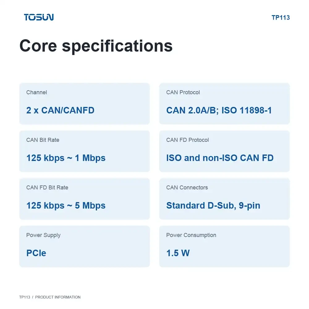 TP113 - 2 通道 SocketCAN PCIe 接口 5 TP113-SocketCAN 转 PCIe 接口通信工具